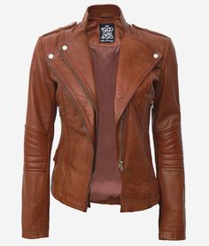 Brown Asymmetrical Fitted Leather Jacket  For Womens Fitted Leather Jacket, Asymmetrical Leather Jacket, Leather Moto Jacket Womens, Tan Leather Jacket, Cafe Racer Leather Jacket, Stylish Leather Jacket, Leather Jacket Women, Tan Leather Jackets, Womens Biker Jacket