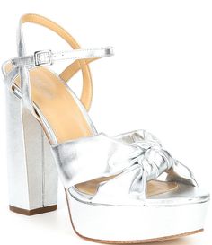 From Michael Kors&#x2C; the Josie Knotted Ankle Strap Platform Dress Sandals feature:synthetic leather upperBuckle closureSynthetic liningRubber outsoleApprox. 1.5" platformApprox. 5" heelA Dillard's Exclusive colorImported. Bridal Wedding Shoes, Dress Sandals, Platform Pumps, Dillard's, Ankle Strap, Michael Kors, Pumps, Sandals