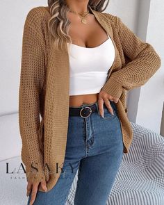 Lasaky - Contemporary Open-Front Pocket Knit Cardigan with Stylish Design Versatile Cardigan, Oversized Sweater Cardigan, Pocket Sweater, Winter Vest, Long Sleeve Knitted Cardigan, Classic Cardigan, Pocket Cardigan, Oversized Knitted Sweaters, Long Sleeve Knit Sweaters