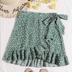 Comes In The Original Unopened Package As Pictured. I Accidentally Ordered Two Some I’m Selling The Other! So Cute! Size Small. I Included The Measurements From The Site And Took My Own So Check Those Out It’s A Cute Sea Green Color With White Hearts It Snaps Close And Ties On The Hip Shein Skirts, Floral Wrap Skirt, Red Plaid Skirt, Embroidery Skirt, Women Tie, Houndstooth Skirt, Ruched Skirt, Women Skirts, Black Leather Skirts