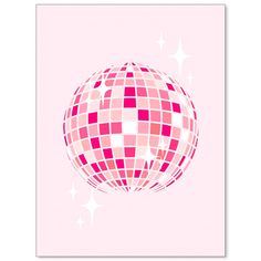 a pink poster with a disco ball on it