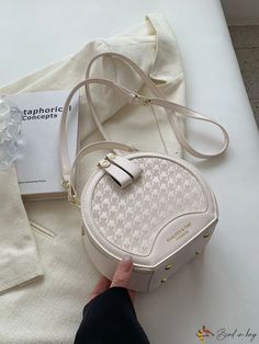 BirdinBag - 2023 New Womens Fashion Round Handbag & Crossbody Bag - All-Match & Trendy Portable Crossbody Shoulder Bag For Shopping, Chic Portable Bucket Shoulder Bag, Beige Double Handle Portable Bag, Chic Double Handle Bag, Round Handbag, Circle Bag, Beige Bag, Cross Body Handbags, Pu Leather