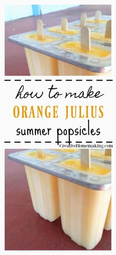 orange juice popsicles are stacked on top of each other with the words how to make