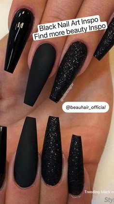 Black Fine Glitter Nails, Powder Dipped Nails Halloween, Black Polygel Nails Design, Black Sleek Nails, Black Shiny And Matte Nails, Black Nails Powder Dip, Matte Gel X Nails, Dark January Nails, Home Coming Nails Black