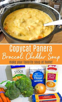 broccoli cheddar soup in a pot with carrots and other ingredients