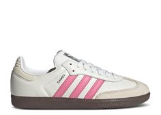 Wmns Samba OG 'White Lucid Pink' - Adidas - IG1962 - cloud white/lucid pink/wonder white Pink Adidas Samba, Pink Sambas Outfit, Pink Samba Outfit, Pink Sambas, Adidas Samba White, Chanel Pins, Slides Nike, Green Jordans, Bday Wishlist