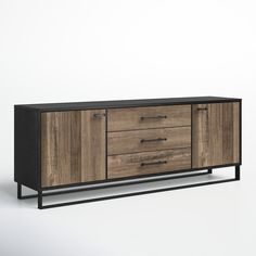 the sideboard is made from wood and metal