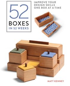 What do you get when an accomplished woodworker and senior editor of Fine Woodworking magazine sets himself the challenge of designing and building one box a week for a solid year? You get 52 Boxes in 52 Weeks, a book dedicated to making relatively simple--yet gracefully elegant--boxes that woodworkers of all skill levels will be eager to build. Readers will begin by learning the fundamental box-making techniques that are applicable to almost every box in the book: how to match grain at corners Repurposed Wood Projects, Woodworking Books, Small Woodworking Projects, Rockler Woodworking, Woodworking Magazine, Carpentry Diy, 52 Weeks, Woodworking Bench, Small Wood Projects