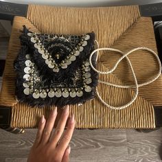 This Is A Vintage Sashi Bag I Found At A Market New Condition Only Worn Once To An Event No Flaws Embellished Black Clutch Bag, Black Embellished Clutch Bag, Embellished Black Evening Shoulder Bag, Black Bohemian Pouch Clutch, Bohemian Black Pouch Clutch, Bohemian Black Clutch For Everyday Use, Embellished Black Bags For Night Out, Trendy Embellished Black Shoulder Bag, Black Embellished Bags For Night Out