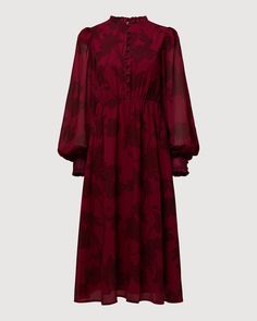 Burgundy Floral Luxury Long Sleeve Smock Dresses, Burgundy Long Dress, Long Sleeve Floral Midi Dress, Ingenue Essence, Mock Neck Midi Dress, Burgundy Midi Dress, Rachel Parcell, Frock For Women, Apartment Organization