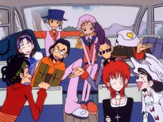 anime characters sitting in the back of a car