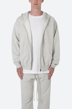 Basic Zip Up Hoodie - Grey | mnml | shop now Gray Cotton Hooded Jacket With Pockets, Relaxed Fit Hooded Jacket With Double-lined Hood For Loungewear, French Terry Outerwear With Ribbed Cuffs For Streetwear, Cotton Hooded Jacket For Loungewear, Cotton Athleisure Hoodie With Pockets, Everyday French Terry Hoodie With Double-lined Hood, Athleisure Cotton Hooded Jacket With Adjustable Hood, Cotton Sweats With Kangaroo Pocket For Everyday, Cotton Athleisure Hooded Jacket With Adjustable Hood