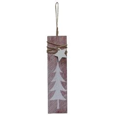 a wooden decoration with a white christmas tree on the front and a star on the back