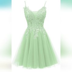 Fabric Type Tulle Care Instructions Dry Clean Only Closure Type Zipper Neck Style V-Neck Pastel Green Homecoming Dresses, Light Green Dress Short, Middle School Dance Dresses 6th Grade, Light Green Hoco Dress, Quince Damas Dresses, Light Green Homecoming Dresses, Sage Quinceanera, Grade 8 Grad Dresses, Green Hoco Dress