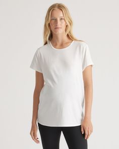 Stay effortlessly comfortable throughout your pregnancy with our Cotton Modal Maternity Crewneck Tee 2-Pack. Crafted from a soft and breathable blend of cotton and modal, these maternity essentials provide a flattering fit that grows with your bump. The classic crewneck design is always in style, while the 2-pack ensures you always have an additional option. White Crew Neck Maternity T-shirt, Relaxed White Tops For Layering, Versatile White Tops With Shirttail Hem, Versatile White Shirttail Hem Top, Comfortable White Tops For Everyday, Comfortable White Everyday Tops, White Casual Maternity T-shirt, Cotton Maternity Crew Neck Top, Cotton Maternity Tops With Crew Neck