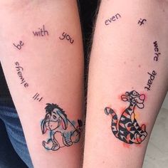 two people with matching tattoos on their arms that say, be with you even if we have love