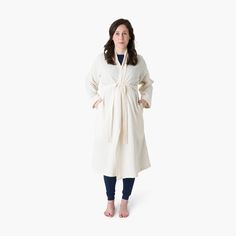 Our bestselling organic lounge robe, now with a slightly looser and more roomy fit, pus loose sleeve openings — for easing into motherhood. 100% organic cotton loose sleeve openings (different from our normal Robe) a slightly looser / more roomy fit due to fabrication belt at waist lead, phthalate, and flame-retardant free GOTS certified; the leading environmental standard for organic textiles machine wash; tumble dry low Cotton Sleepwear For Fall Relaxation, Cotton Sleepwear For Relaxation In Fall, Cozy Cotton Robe For Loungewear, Cozy Relaxed-fit Robe For Daywear, Cream Cotton Sleepwear For Relaxation, White Organic Cotton Long Sleeve Sleepwear, Cotton Robe For Lounging With Relaxed Fit, Cotton Robe With Relaxed Fit For Lounging, Relaxed Fit Cotton Robe For Lounging