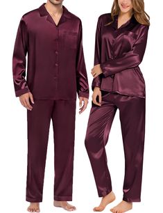 PRICES MAY VARY. ♨️LIGHTWEIGHT & COMFY - This lightweight pajama set is made from premium polyester satin to keep you covered without weighing you down. Enjoy the comfort of satin all year long. TIPS: Each Set of These Matching PJs is Sold Separately, Look Out for “Men” and “Women”. ✨OXFORD STYLE PJ SET - Matching Pajamas for Couples featuring classic sleepwear style. This soft pajama set features a full button front with a camp collar that is easy to get on and off, even on your sorest of days. Matching Pajamas For Couples Gay, Affordable Plaid Sleepwear For Pajama Party, Matching Pajamas For Couples Valentines Day, Matching Boyfriend Girlfriend Christmas Pajamas, Night Dress For Couples, Couples Matching Pajamas, Couples Pajamas, Soft Pjs, Pajamas Silk