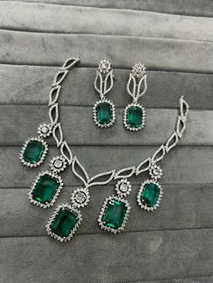 Star Cut American Diamonds, Ad choker necklace set with earrings , Kiara Advani celebrity Inspired Heavy Bridal Emerald Green Necklace by OMCOLLECTIONSBYDIVYA on Etsy Emerald Green Necklace, Necklace Set With Earrings, Diamond Jewelry Set, American Diamond Jewellery, American Diamond Necklaces, Diamond Jewelry Necklace, Choker Necklace Set, Kiara Advani, Inspirational Celebrities