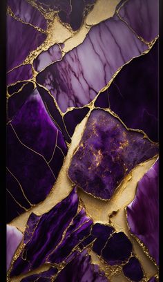 purple and gold marble wallpaper with an abstract design in the center, as well as black