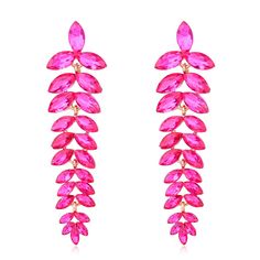 PRICES MAY VARY. Long Chandelier Design - Kelmall's leaf-shaped dangling earrings features a nature-inspired design with rhinestone-studded leaf-shaped charms that brush the shoulders, creating a stunning and dynamic look. Occasions - Rhinestone long chandelier dangling earrings are worn for any occasions, such as weddings, parties, or red carpet events, where they can be paired with elegant and sophisticated ensembles. Premium Qualtiy - Adorned selected hot pink crystals, crafted with gold plat Hot Pink Earrings, Drop Statement Earrings, Long Chandelier, Crystal Teardrop Earrings, Statement Drop Earrings, Chandelier Design, Nature Inspired Design, Dangling Earrings, Pink Earrings