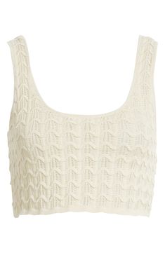 Pointelle stitching creates an airy, vintage-inspired effect on this scoop-neck tank knit to a cute abbreviated length. Scoop neck 100% cotton Machine wash, line dry Imported Casual Textured Knit Top With Scoop Neck, Pointelle Knit Tank Top For Vacation, Chic Pointelle Knit Tank Top, Pointelle Knit Tank Top, Spring Pointelle Knit Tank Top, Summer Pointelle Knit Scoop Neck Top, Chic Knit Fabrication Tank Top For Spring, Chic Spring Knit Tank Top, Summer Cream Knit Tank Top