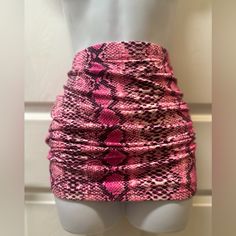 Add Some Fiercely Feminine Vibes To Your Look With This Mini Skirt! Featuring A Hot Pink Material With A Contrasting Snake Print And Elasticated Waistband. Soft, Stretchy Material. Versatile- Can Be Ruched Shorter Or Straightened Out For More Length. Nwt Size L Stretch Lined Mini Skirt, Trendy Stretch Pink Mini Skirt, Trendy Pink Stretch Mini Skirt, Pink Fitted Trendy Mini Skirt, Pink Fitted Mini Skirt Set, Trendy Fitted Pink Mini Skirt, Pink Fitted High-waist Mini Skirt, Pink Fitted High Waist Mini Skirt, Pink Fitted Mini Skirt