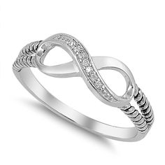 Personalized Quality .925 Sterling Silver Infinity ring Immortalize your love with this sterling silver infinity ring in split-shank rope design. The infinity sign is accentuated by a row of cubic zirconia studs on one side, giving the silver band a shining quality as light is reflected upon it. The combination of texture and gems makes this ring a contemporary design with a touch of vintage. Personalization: Free Inside only up to 20 characters Product details:Model:FG105344Face Height: 7mmMate Silver Infinity Ring, Unique Studs, Rope Ring, Stud Earrings Unique, Applying Makeup, Split Shank Ring, Infinity Ring, White Jewelry, Allergy Free