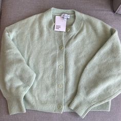 & Other Stories Mint Green Sweater Cardigan Size Small. Color Is In Between The Close Up Photo And The Far Away Photos. A Nice Mint Green. Sage Green Cardigan, Mint Sweater, Mint Green Sweater, Green Sweater Cardigan, Close Up Photo, The Close, Green Cardigan, Close Up Photos, Green Sweater