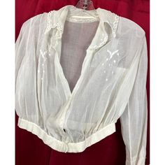 C 1915 blouse with cute style lapel. Missing 2 buttons. Small hole in collar, faint stain below last button near waist.  Bust 34-36 waist 29. Vintage Collared Button Tops, Vintage Collared Neckline Tops With Buttons, Vintage Collared Tops With Buttons, Daywear Top With Buttons And Collar, Vintage Button-up Blouse With Placket, Vintage Fashion Collared Blouse With Buttons, Daywear Tops With Peter Pan Collar And Buttons, Peter Pan Collar Top For Daywear, Daywear Blouse With Collar And Buttons