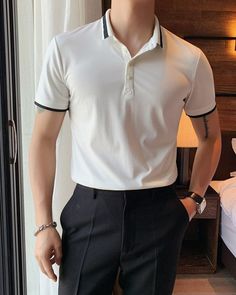 Outfit Cowok, Polo Shirt Outfits, Mens Business Casual Outfits, Shirt Outfit Men, Polo Outfit, Sleeve Placket, Men Fashion Casual Shirts, Stylish Men Casual