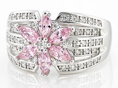 Pre-Owned Lisa Mason for Bella Luce® pink and white diamond simulants 1.19ctw marquise and round, platinum over sterling silver flower ring. Measures approximately 0.81" L x 0.50" W and is not sizable. The diamond equivalent weight is 0.72ctw..  This product may be a customer return, vendor sample, or on-air display and is not in its originally manufactured condition.  It may not be new.  In some instances, these items are repackaged by JTV. Silver Flower Ring, Diamond Simulant, Sterling Silver Flowers, Flower Ring, Silver Flowers, White Diamond, Pink And White, Cubic Zirconia, Platinum