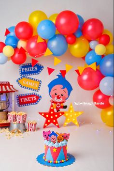 a circus themed birthday party with balloons and decorations