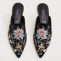 Brand New! Size: 8 Color: Black Slip On Design. Velvet Fabric. Flowered Embroidery. Metal Beads. Pointed. Materials: Shoeupper: 100% Polyester Lining: 100% Polyurethane Insole: 70% Goat Leather / 30% Polyester Sole: 100% Rubber Ref. 13065713-Tobe-Lv Msrp: $99.00 Flat Flats Shoes Elegant Home Slippers Mules Womens Velvet Shoes, Elegant Embroidered Loafers With Round Toe, Elegant Embroidered Round Toe Loafers, Elegant Embroidered Flat Loafers, Spring Embellished Low Heel Flats, Spring Embellished Formal Flats, Embroidered Flat Loafers For Formal Occasions, Embellished Pointed Toe Flats For Spring, Black Embroidered Slip-on Loafers