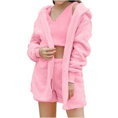 BLVB Women's Fuzzy 3 Piece Sets Pajamas Outfits Soft Hooded Cardigan Jacket Coat And Crop Top Shorts Cozy Lounge Set Welcome to BLVB store, I wish you a happy shopping Our products are produced in our own factory with various styles We offer various discounts, and we offer a 30-day quality guarantee please rest assured to place an order If you have any questions, please feel free to contact me, it is our honor to serve you SOMEONE ASKED Q: Is the quality of the clothes as described? A: Yes, if the product you receive is not as described, we are ready to give you a full refund. Q: How to choose the size? A: Dear Queen, please check our size chart, we suggest buy one two sizes larger. Thank you BLVB Womens clothes made of soft stretch quick-drying high quality fabric. Pro-skin, elastic , dur Matching Sets Two Pieces, Pieces Outfits, Womens Loungewear Sets, Silky Pants, Outfits Matching, Pajama Outfit, Fuzzy Cardigan, Cozy Lounge, Plastic Headband