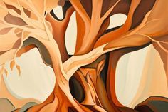 an abstract painting of a tree with brown leaves