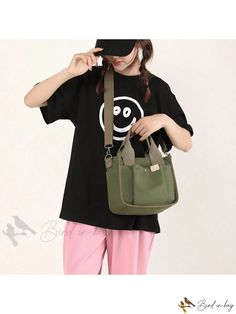 Bird in Bag - Casual Canvas Shoulder Bag, Handbag, Lunch Bag Casual Handheld Box Bag For Everyday Use, Casual Bucket Bag For School, Casual Handheld Bucket Bag For School, Casual Shoulder Box Bag For Everyday Use, Trendy Khaki Satchel Bag, Casual Box Bag With Removable Pouch, Casual Handheld Box Bag With Large Capacity, Casual Handheld Box Bag For Daily Use, Casual Shoulder Box Bag For Daily Use