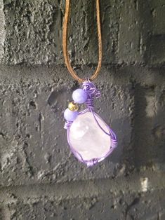 Beautiful purple Jade & white Brazilian agate crystal pendant necklace. Quartz Pendant Necklaces As Gift, Quartz Pendant Necklaces For Gifts, Quartz Pendant Necklace As Gift, Purple Amulet Style Jewelry Gift, Purple Amulet Jewelry As Gift, Purple Amulet Jewelry As A Gift, Rose Quartz Pendant Necklace With Gemstones, Rose Quartz Pendant Necklace With Natural Stones, Wire Wrapped Rose Quartz Pendant Necklace