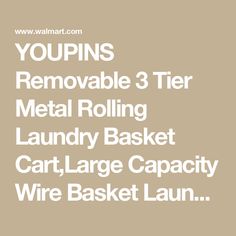 the words youins removable 3 tier metal rolling laundry basket cart, large capacity wire basket