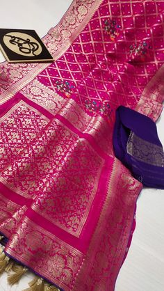 Pure Beneras khadi georgete bandhej with patola with heavey meenkari flowers Contrast  blouse with border Traditional Purple Lehenga With Bandhani Print, Traditional Purple Bandhani Print Saree, Traditional Purple Bandhani Saree, Festival Sharara With Zari Weaving In Georgette, Festival Georgette Sharara With Zari Weaving, Georgette Sharara With Zari Weaving For Festivals, Georgette Traditional Wear With Motifs For Puja, Traditional Georgette Wear With Motifs For Puja, Purple Georgette Traditional Wear With Zari Weaving