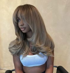 90s Bangs Hairstyles, Honey Brown Blonde Hair, Wavy Weave Hairstyles, Blonde Weave, Hair Streaks, Dyed Natural Hair, Hair Life