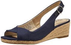 PRICES MAY VARY. Fabric upper with a peep toe Adjustable buckle closure Soft System comfort package provides all-day support, flex, and cushioning Traction sole provides extra stability Peep Toe Wedge Sandals, Kids Luggage, Luxury Store, Wedge Sandal, Pharmacy Gifts, Fold Over, Wedge Heels, Wedge Sandals, Clothing Items