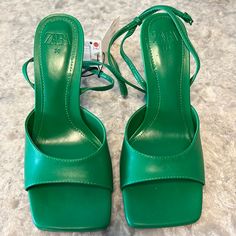 Zara, New Women Sandals, Size 36. Never Worn With Tags Trendy Green Slingback Sandals With Round Toe, Trendy Green Open Toe Slingback Sandals, Casual Green Slingback Sandals With Ankle Strap, Casual Green Ankle Strap Slingback Sandals, Green Slingback Sandals With Heel Strap For Spring, Green Round Toe Slingback Sandals For Summer, Trendy Slingback Wedge Sandals For Spring, Green Synthetic Slingback Sandals For Summer, Green Slingback Sandals For Spring