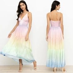 Reposhing This Item I Purchased From @Ggcollective. Loved It, But Ready To Rotate For Something New. Questions? Leave A Comment Below! Rainbow Bridesmaid Dresses, Rainbow Prom Dress, Rainbow Bridesmaids, Tulle Slip Dress, Party Dress Codes, Print Chiffon Maxi Dress, Rainbow Ombre, Girl Red Dress, Zebra Print Dress