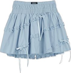 High Waist Cotton Mini Skirt With Ruffles, High Waist Cotton Skort With Ruffled Skirt, High Waist Cotton Ruffled Skort, Chic Cotton Shorts With Ruffled Skirt, Chic Cotton Ruffled Skirt Shorts, Blue Ruffled Stretch Skort, Blue Stretch Ruffle Skort, Chic Skirted Cotton Shorts, Spring Cotton Non-stretch Skort