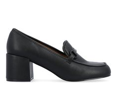 Luxe Vegan Leather upper, Slip-on entry,2 1/2\ covered block heel, Soft square toe, Tru Comfort Foam™ insole, Man-made outsole, Loafer style with Hardware detail | Women's Journee Collection Nysaa Block Heel Loafers in Black Size 11 Heel Loafers, Block Heel Loafers, Loafer Style, Loafers Style, Journee Collection, Heeled Loafers, Block Heels, Vegan Leather, Leather Upper