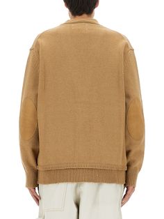 46% Wool, 31% Linen, 23% Cotton Trims: 100% Leather Maison Margiela Men, Patch Cardigan, Haute Couture Designers, Margiela Shoes, Elbow Patch, Couture Designers, Androgynous Fashion, Saint Laurent Shoes, Elbow Patches