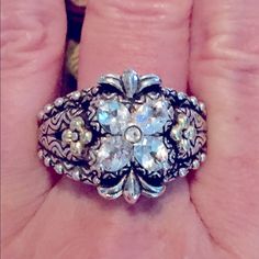 Good Condition And Comes With Barbara Bixby Pouch And Box Barbara Bixby Rings, 18k Gold Ring, Ring Color, Size 10 Rings, White Topaz, Womens Jewelry Rings, Gold Ring, Topaz, Silver Gold