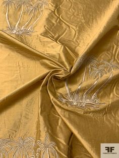 SKU: 12837 Content: 100% Silk Color: Antique Gold Width: 53 inches Luxury Women's Embroidered Tussar Silk Fabric, Luxury Traditional Embroidered Silk Thread Fabric, Luxury Tissue Silk Embroidered Fabric With Zari Weaving, Gold Fabric, Embroidered Silk, Fashion Fabric, Fabric By The Yard, Palm Tree, Antique Gold