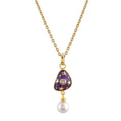 Tanzanite & Pearl 14K Gold vermeil Over Sterling Silver Enameled Pendant 925 Silver = 2.70 gm. Tanzanite & Pearl = 2.20 ct. Tanzanite is a Dispeller Unifier crystal. Dispeller crystal lattices act like a radiator with sharp points from which energy can flow easily outward, carrying with it the undesirable elements in our life. They are helpful talismans to relieve the everyday concerns of our physical, mental and spiritual problems. Dispellers are also known as Restorers. Pearl is the birthstone for June and is a symbol of good fortune and strength. The beautiful Pendant measures to be 1.50 inches long including bale and 0.50 inches wide at its maximum points. The Pendant have been made by a team of highly trained and skilled artisans. What is Vermeil 14K Gold? It is a thick layer of 14K G Gold Enamel Necklace With Cabochon, Gold Enamel Necklaces With Cabochon, Enamel Yellow Gold Jewelry With Cabochon, Anniversary Yellow Gold Enamel Necklace, Art Deco Pendant, Enamel Necklaces, Blue Stars, Silver Art, Oxidized Sterling Silver